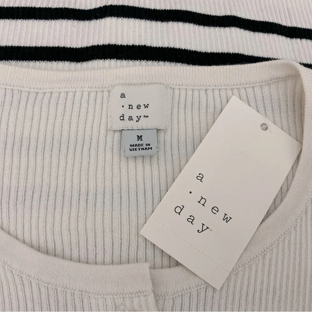 A New Day Cream and Black Rib Striped Cardigan Size M - Picture 5 of 6